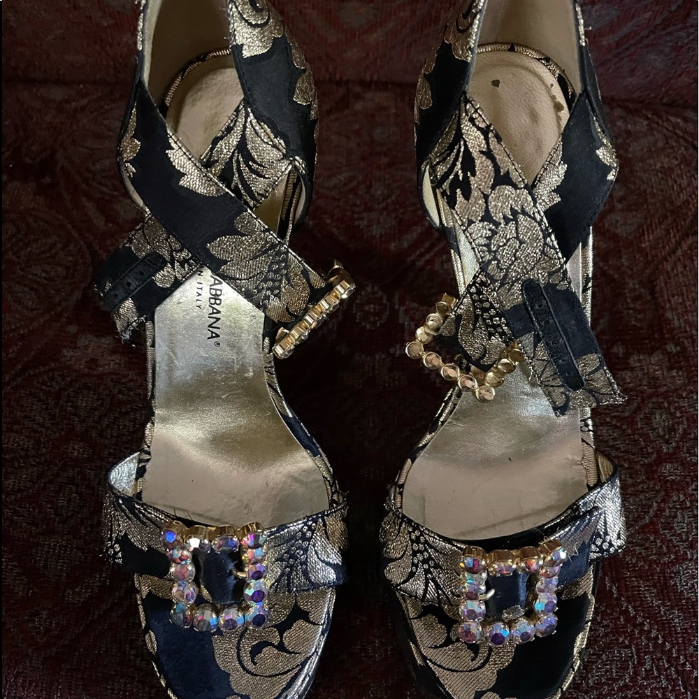 RARE Dolce & Gabbana Brocade Platform with Rhinestone Buckles Shoe Size 7